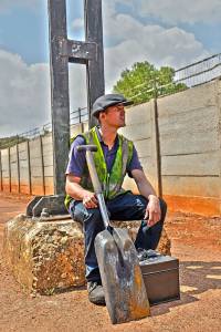 Fireman is wayting for his duty on the steam locomotive